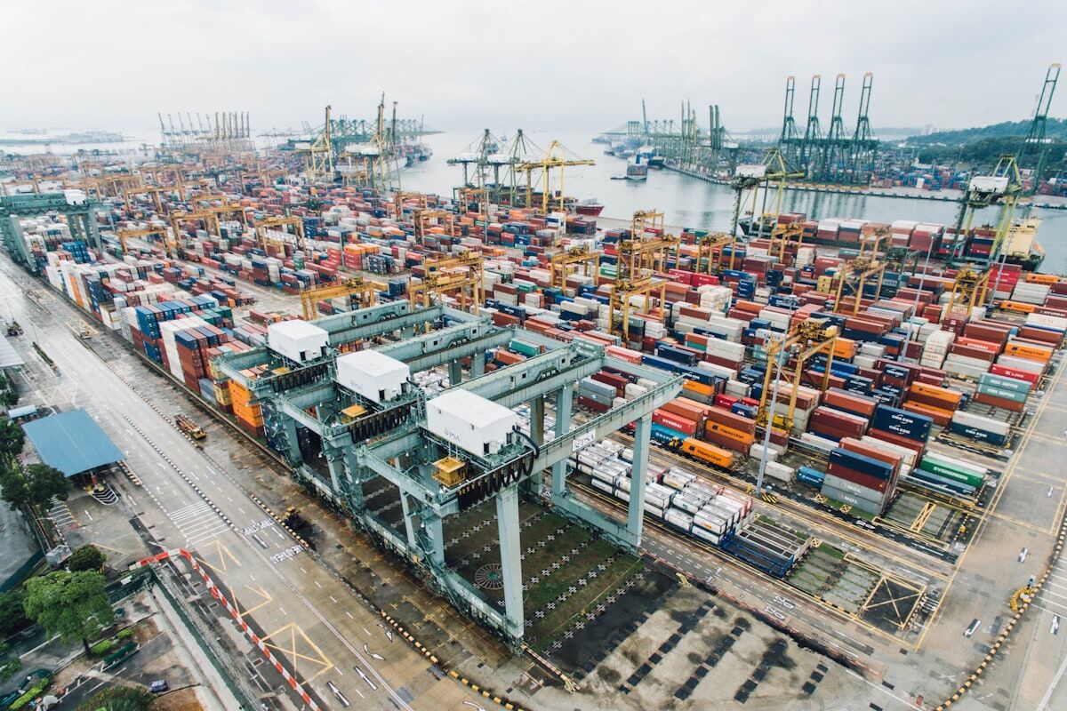 International shipping containers at port terminal